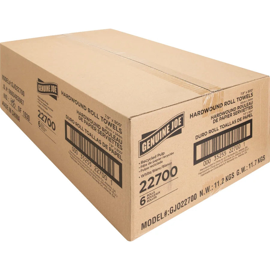 Genuine Joe Hardwound Roll Paper Towels - 7.90’’ x 800 ft - 2’’ Core - White - 6 / Carton