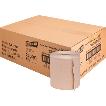 Genuine Joe Hardwound Roll Towels - Natural 800 ft - 6/Carton - Paper