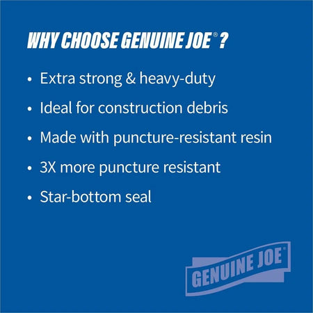 Genuine Joe Heavy-Duty Trash Can Liners - 60 gal Capacity - 56’’ Length - 50/Box - Bags &