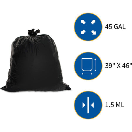 Genuine Joe Heavy-Duty Trash Can Liners: Large 45 gal Capacity 46’’x39’’ 1.50 mil Thickness - Bags & Liners