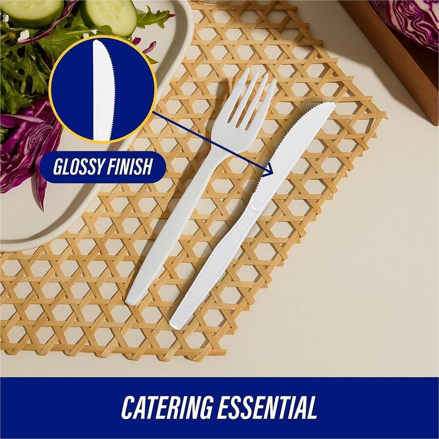 Genuine Joe Heavyweight Disposable Knives - White - 100 / Box - Cutlery