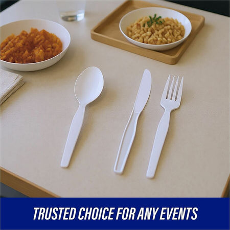 Genuine Joe Heavyweight Disposable Knives - White - 100 / Box - Cutlery
