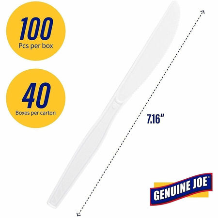 Genuine Joe Heavyweight Disposable Knives - White - 100 / Box - Cutlery