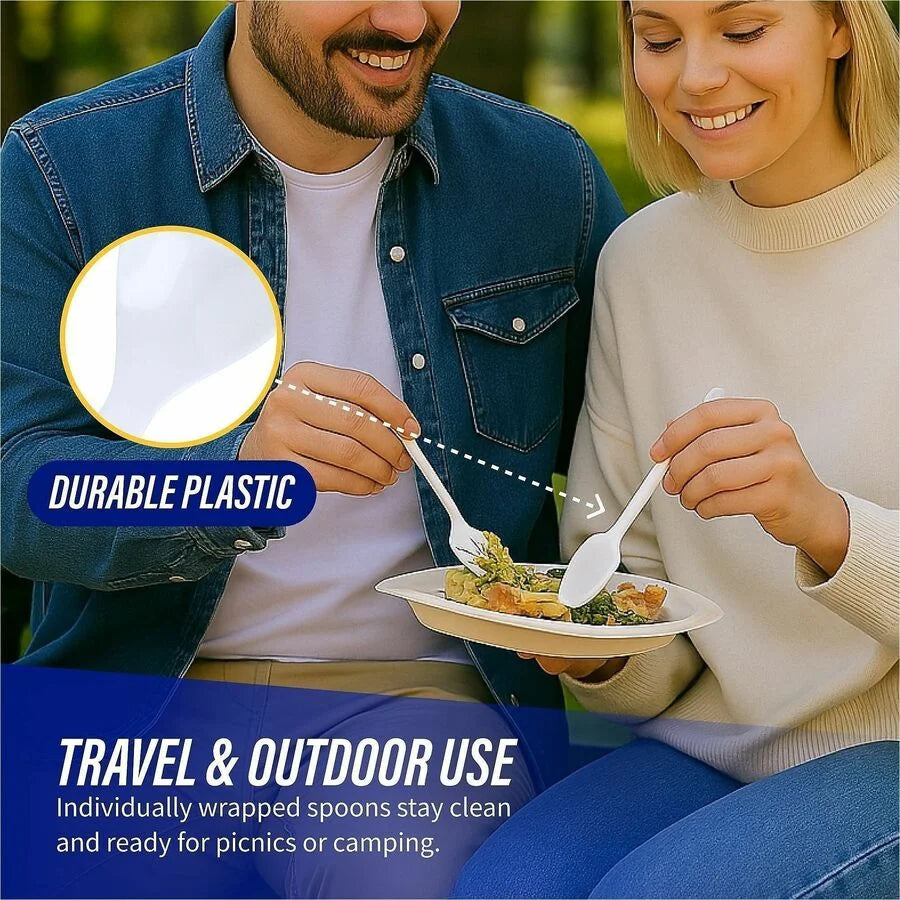 Genuine Joe Heavyweight Disposable Spoons - White - 100/Box - Cutlery