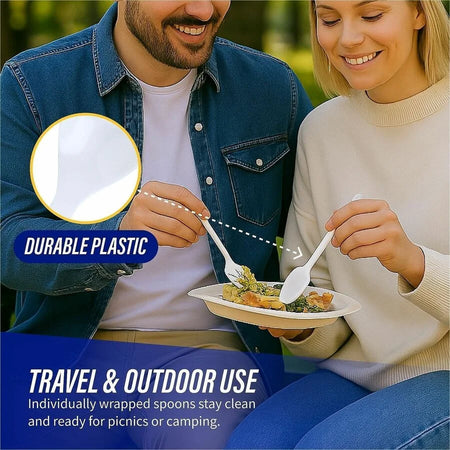Genuine Joe Heavyweight Disposable Spoons - White - 100/Box - Cutlery