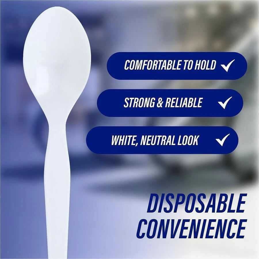 Genuine Joe Heavyweight Disposable Spoons - White - 100/Box - Cutlery