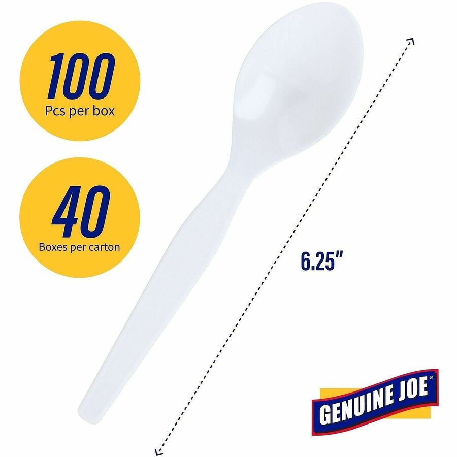 Genuine Joe Heavyweight Disposable Spoons - White - 100 / Box - Cutlery