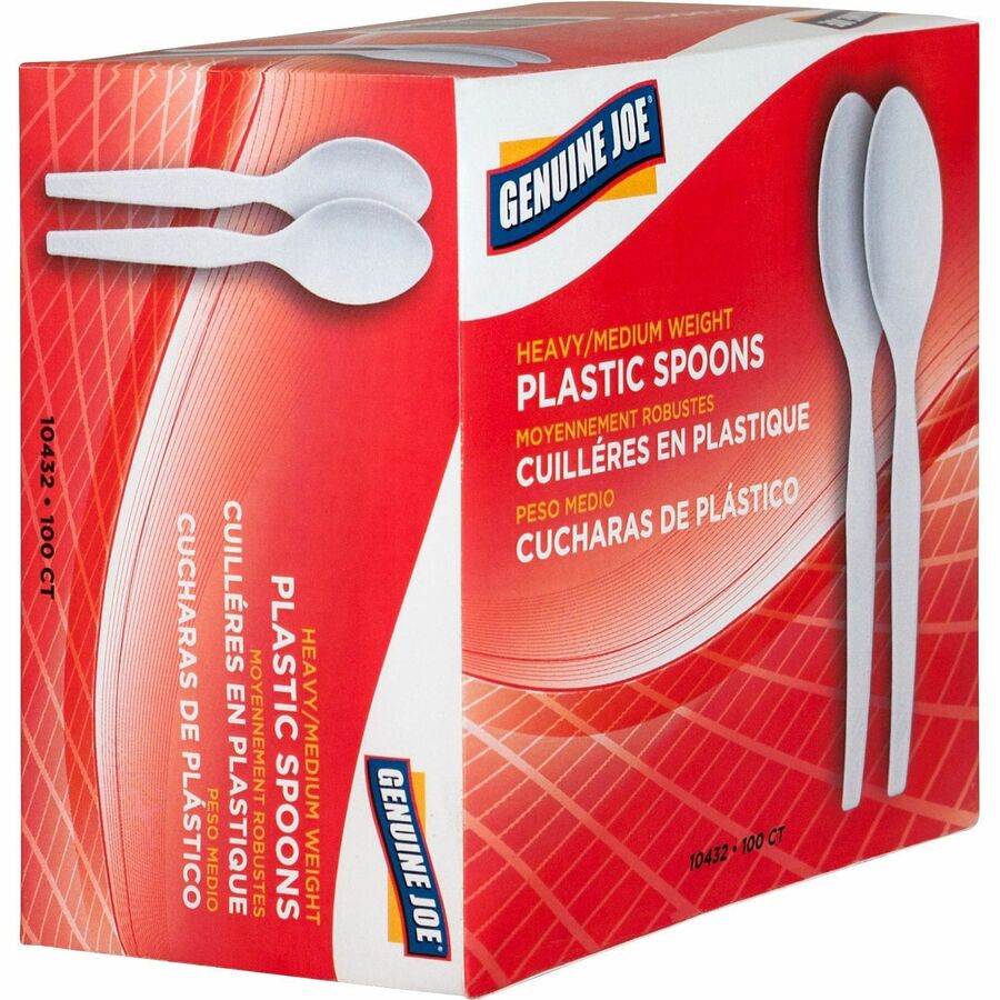 Genuine Joe Heavyweight Disposable Spoons - White - 100 / Box - Cutlery