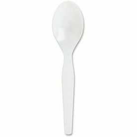 Genuine Joe Heavyweight Disposable Spoons - White - 100/Box - Cutlery