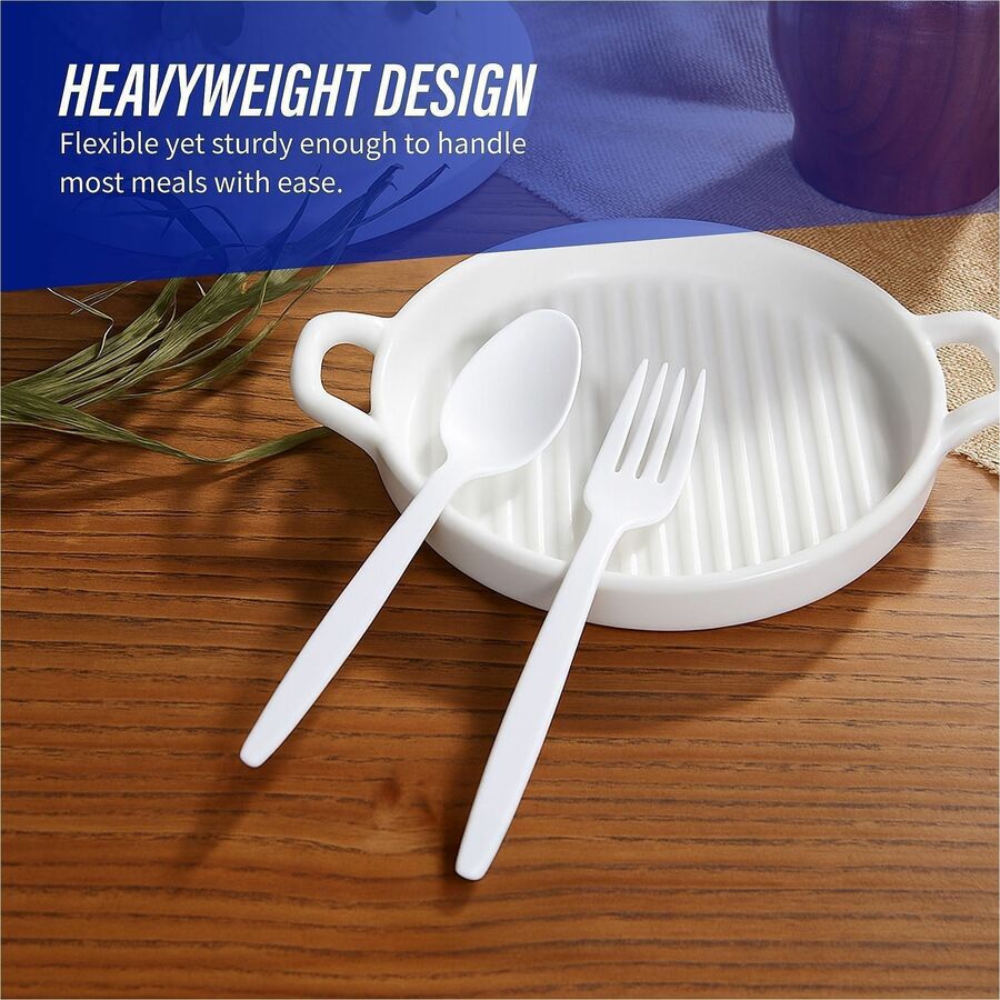 Genuine Joe Heavyweight Disposable Spoons - White - 100 / Box - Cutlery