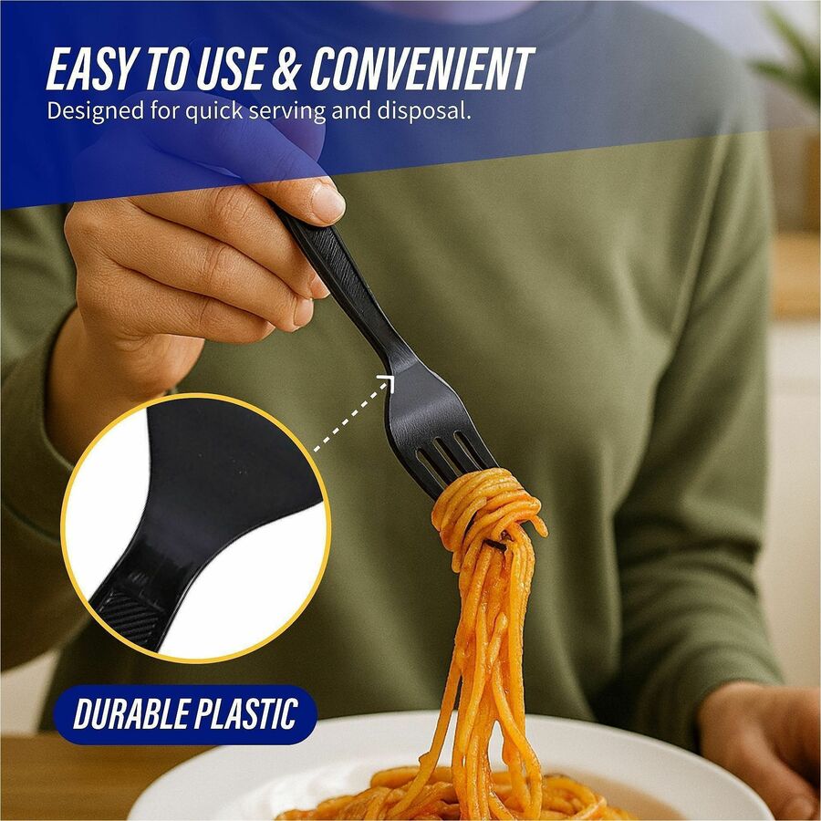 Genuine Joe Heavyweight Fork - 1 Piece(s) - x - Disposable - Textured - Black - 1000 / Carton - Cutlery