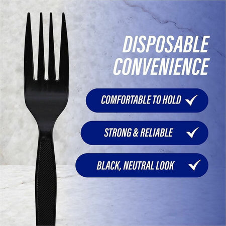 Genuine Joe Heavyweight Fork - 1 Piece(s) - x - Disposable - Textured - Black - 1000 / Carton - Cutlery