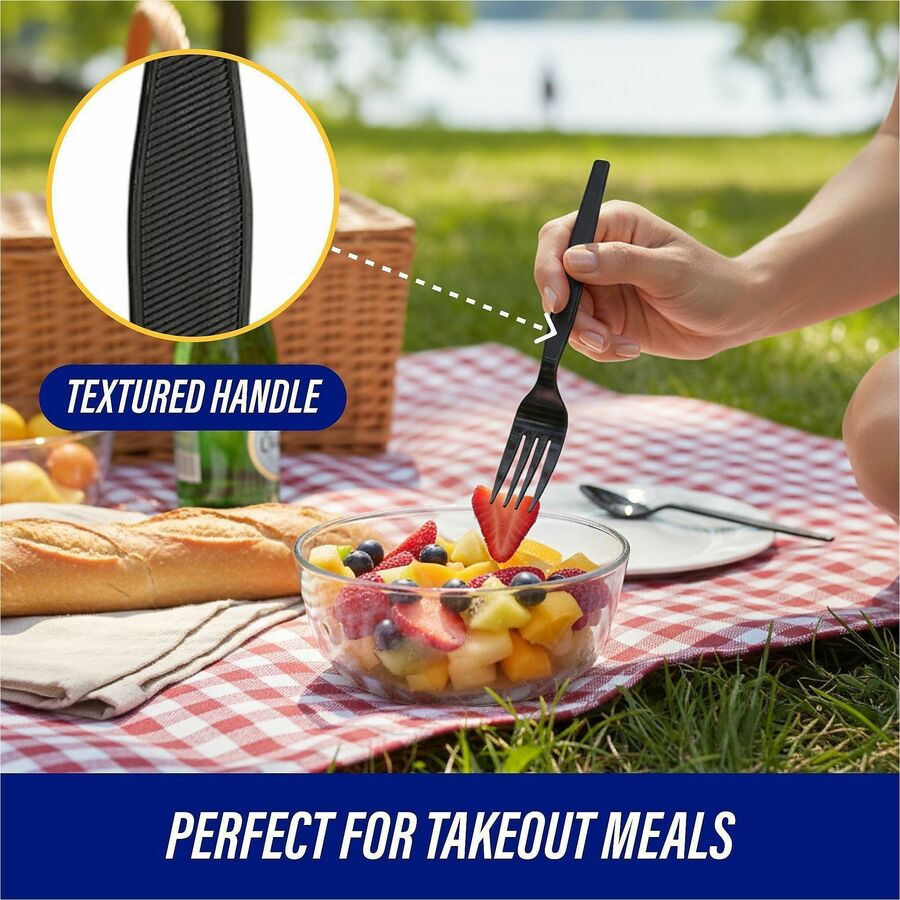 Genuine Joe Heavyweight Fork - 1 Piece(s) - x - Disposable - Textured - Black - 1000 / Carton - Cutlery