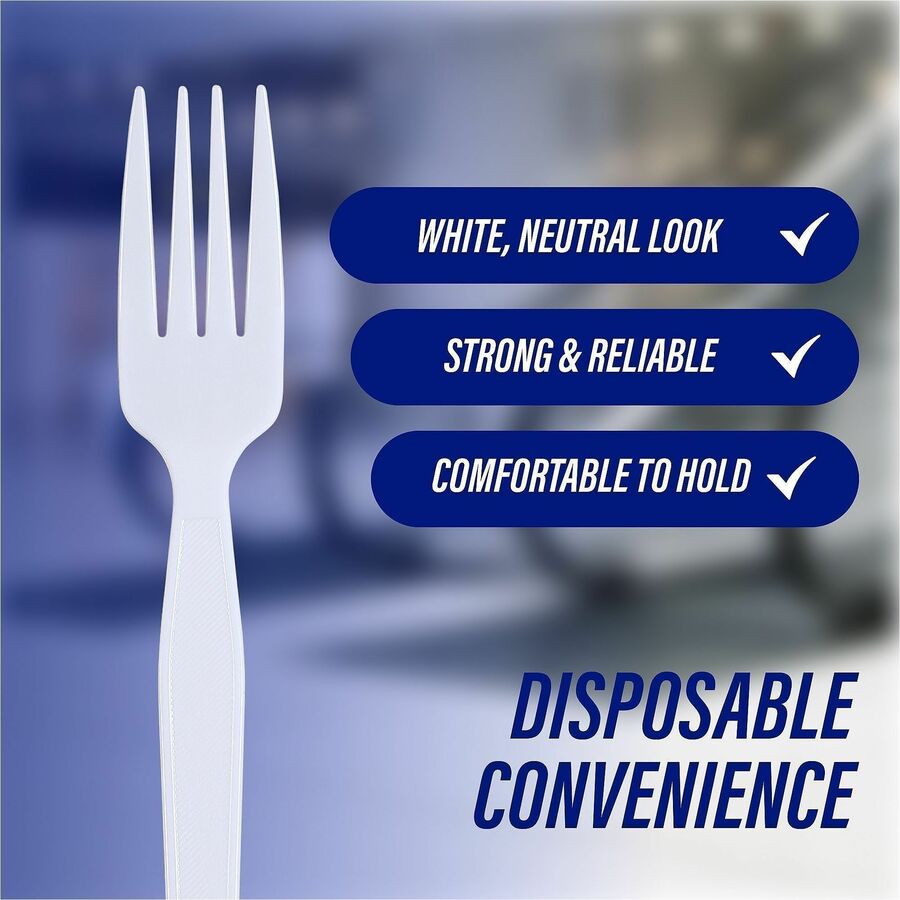 Genuine Joe Heavyweight White Plastic Forks - Disposable - 100/Box - 40 / Carton - Cutlery