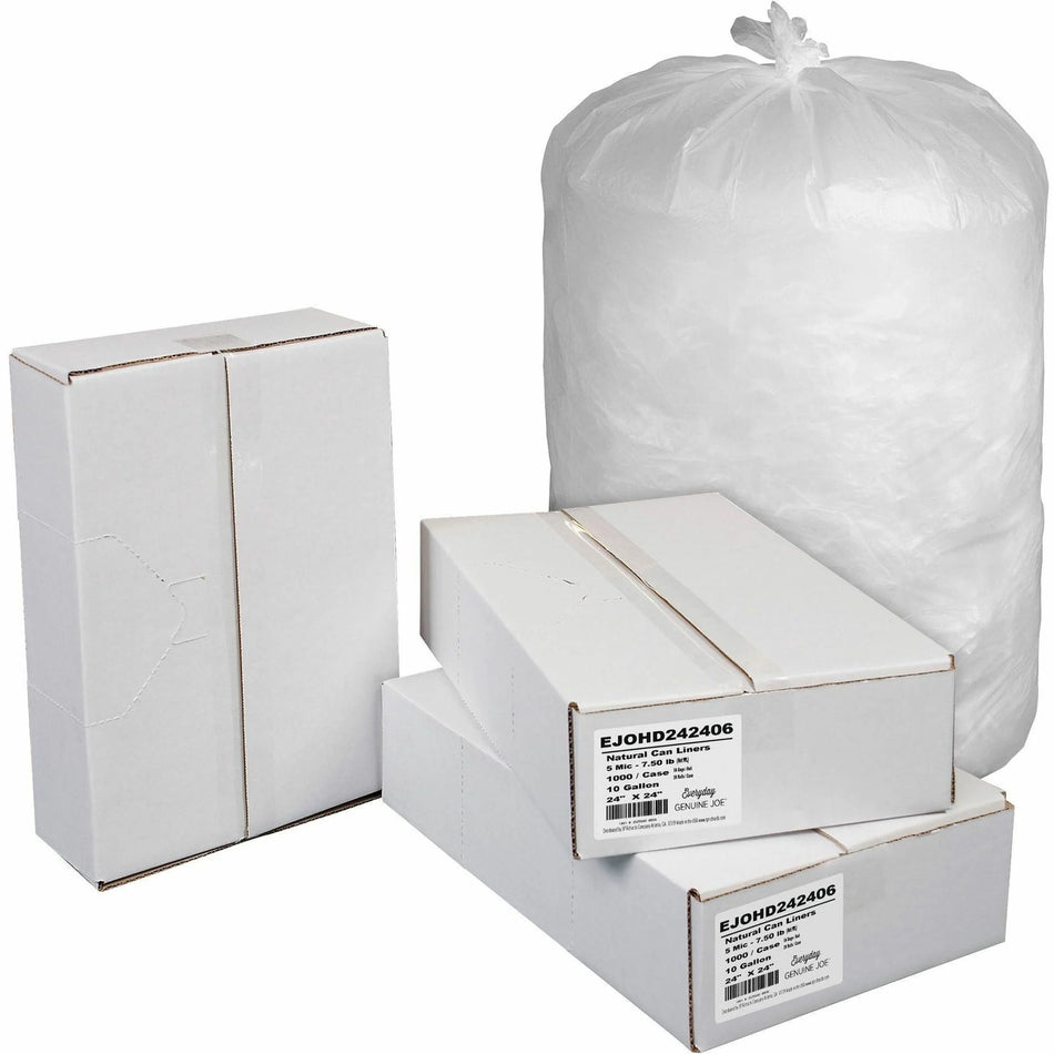 Genuine Joe High-Density Can Liners - 10 gal - 24’’x24’’ - 0.20 mil - Natural Resin - Office Waste - 1000/Carton