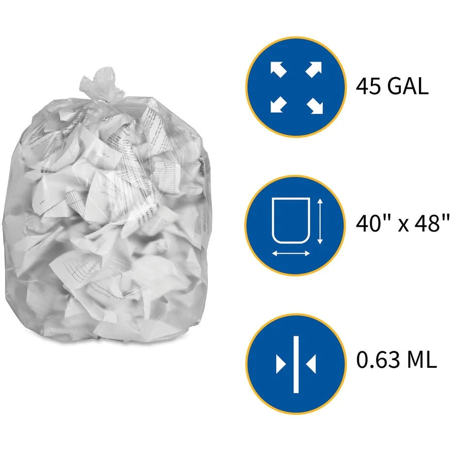 Genuine Joe High-density Can Liners - Large Size - 45 gal Capacity - 40’’ Width x 48’’ Length - 0.63 mil (16 Micron)