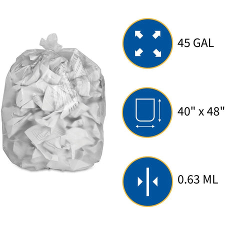 Genuine Joe High-density Can Liners - Large Size - 45 gal Capacity - 40’’ Width x 48’’ Length - 0.63 mil (16 Micron)