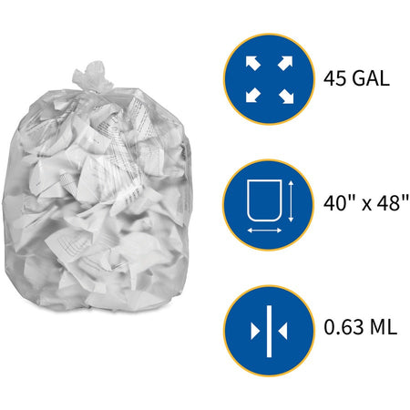 Genuine Joe High-density Can Liners - Large Size - 45 gal Capacity - 40’’ Width x 48’’ Length - 0.63 mil (16 Micron)