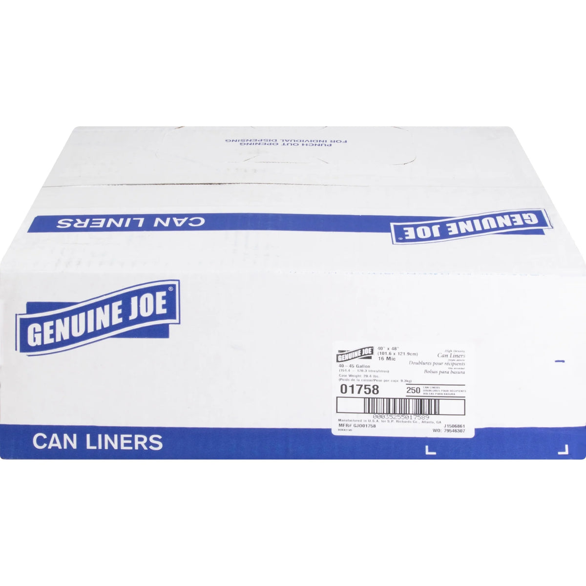 Genuine Joe High-density Can Liners - Large Size - 45 gal Capacity - 40’’ Width x 48’’ Length - 0.63 mil (16 Micron)