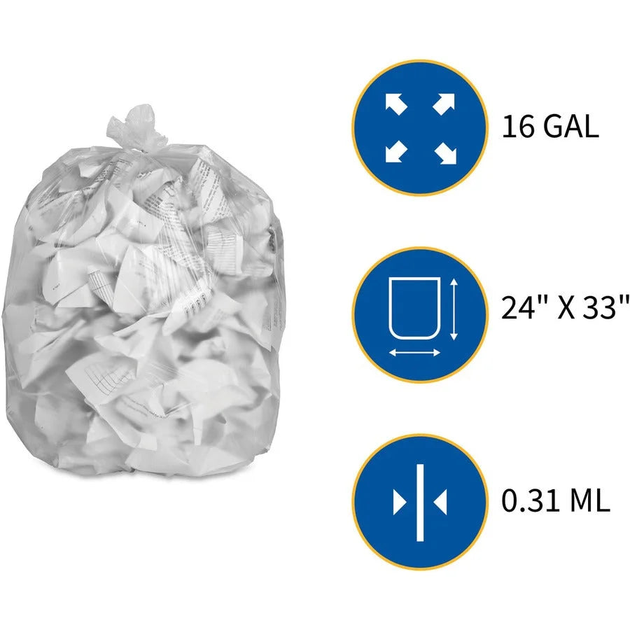 Genuine Joe High-Density Can Liners - Small Size - 16 gal Capacity - 24’’ Width x 32’’ Length - 0.31 mil (8 Micron)