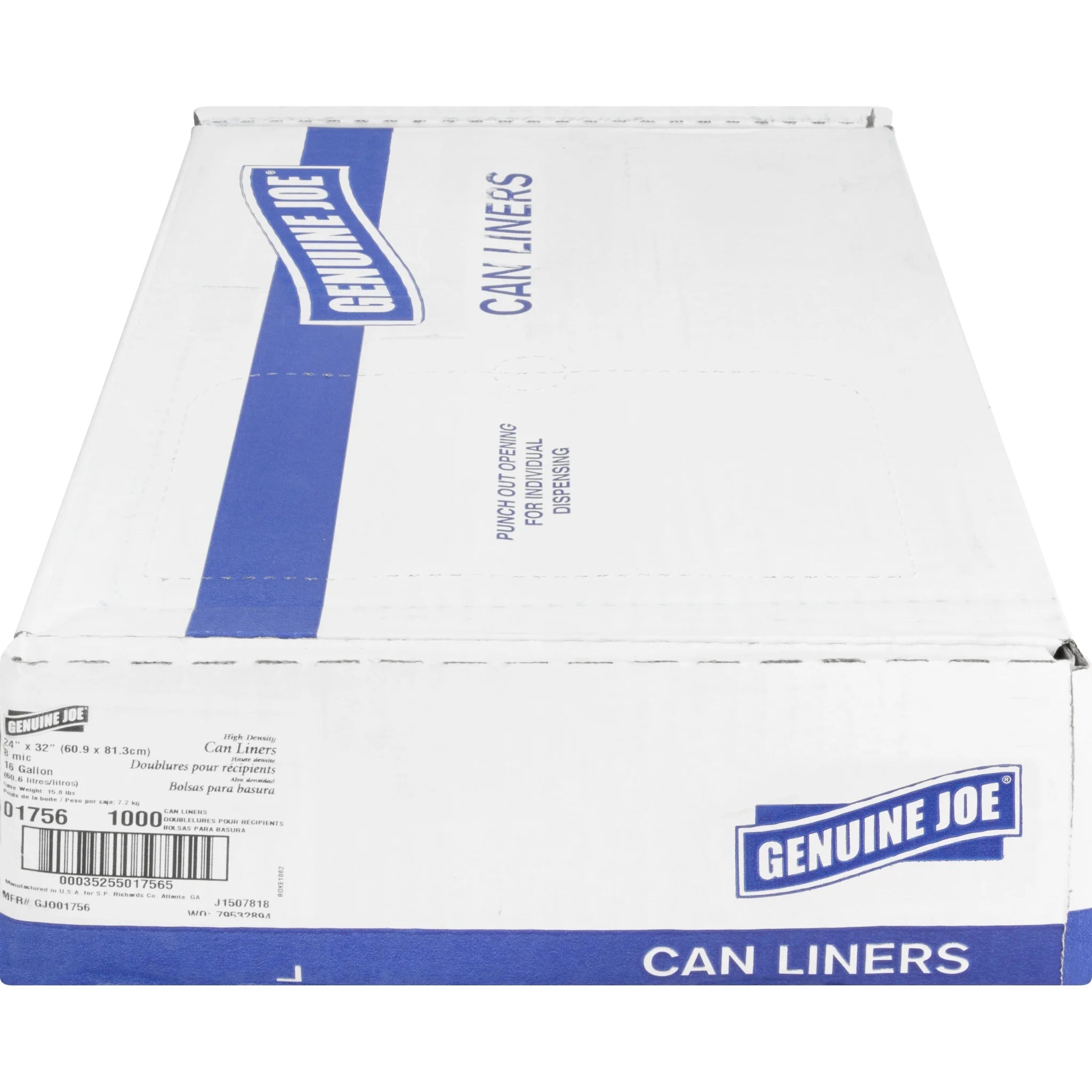 Genuine Joe High-Density Can Liners - Small Size - 16 gal Capacity - 24’’ Width x 32’’ Length - 0.31 mil (8 Micron)