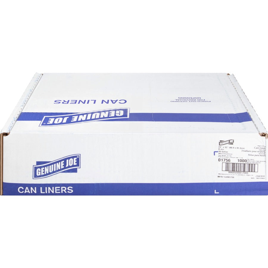 Genuine Joe High-Density Can Liners - Small Size - 16 gal Capacity - 24’’ Width x 32’’ Length - 0.31 mil (8 Micron)