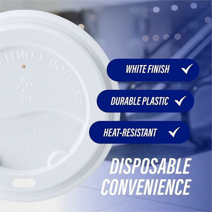 Genuine Joe Hot Cup Protective Lids - Polystyrene - White - 50/Pack - 20 / Carton - Cups