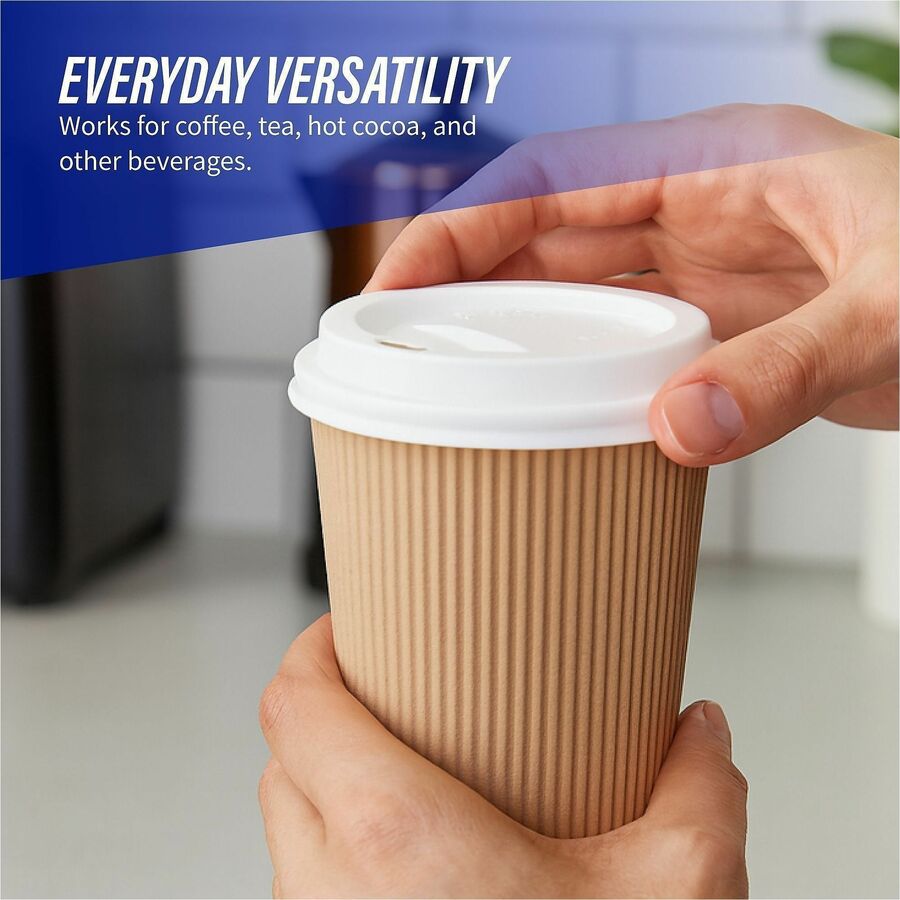 Genuine Joe Hot Cup Protective Lids - Polystyrene - White - 50/Pack - 20 / Carton - Cups