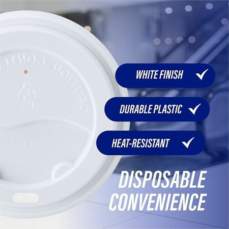 Genuine Joe Hot Cup Protective Lids - Polystyrene - White - 50 / Pack - Cups