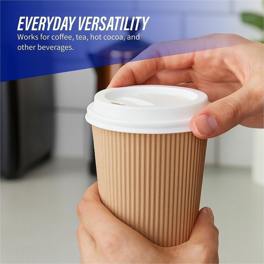 Genuine Joe Hot Cup Protective Lids - Polystyrene - White - 50 / Pack - Cups