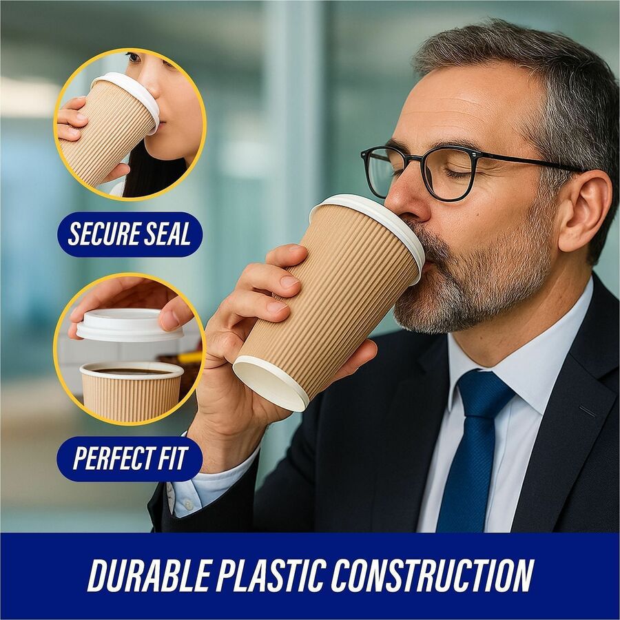 Genuine Joe Hot Cup Protective Lids - Polystyrene - White - 50 / Pack - Cups