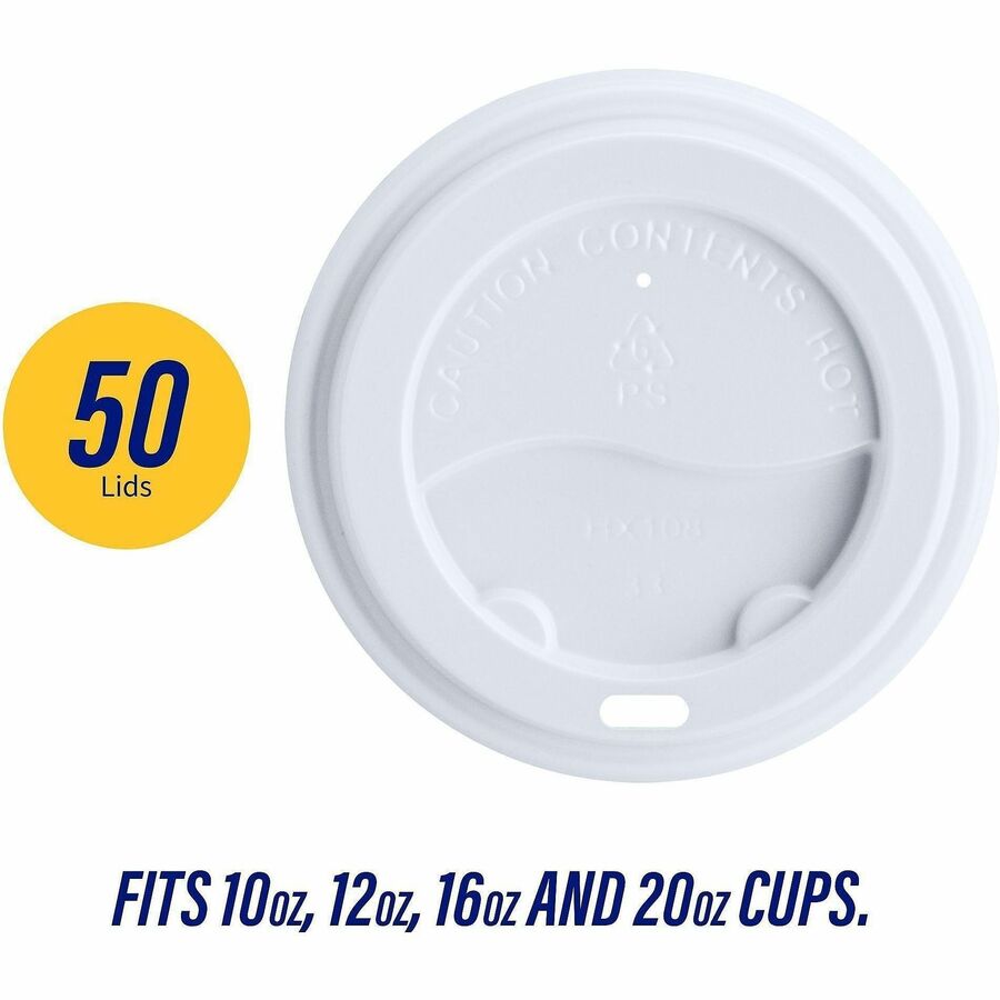 Genuine Joe Hot Cup Protective Lids - Polystyrene - White - 50 / Pack - Cups