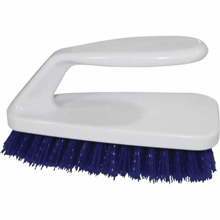 Genuine Joe Iron Handle Scrub Brush - 6.3’’ Plastic - Blue & White - Dusters