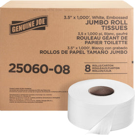 Genuine Joe Jumbo Bath Tissue Rolls - 2 Ply 1000 ft - White - 8/Carton - Bathroom