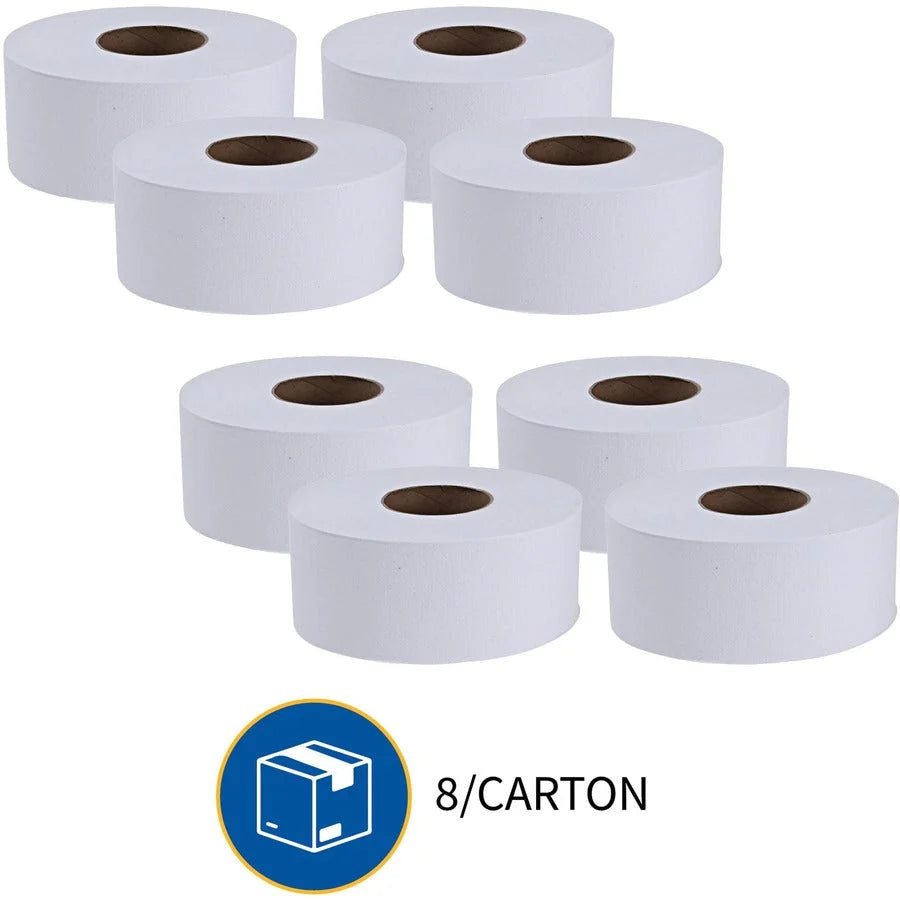 Genuine Joe Jumbo Bath Tissue Rolls - 2 Ply 1000 ft - White - 8/Carton - Bathroom