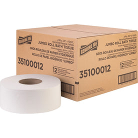 Genuine Joe Jumbo Jr Bath Tissue Roll - 2 Ply 1000 ft - White Fiber - 12/Carton - Bathroom