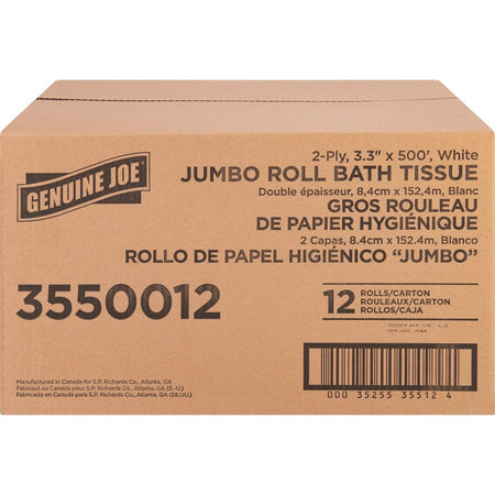 Genuine Joe Jumbo Jr Dispenser Bath Tissue Roll - Front