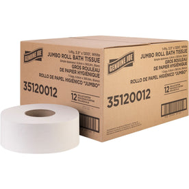 Genuine Joe Jumbo Roll Bath Tissue - 1-Ply 1200 ft - White Fiber - 12/Carton - Bathroom