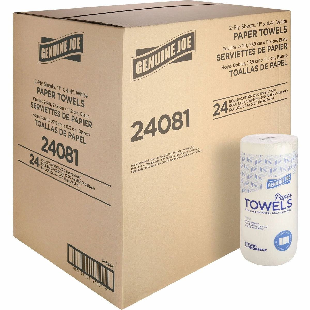 Genuine Joe Kitchen Roll Towels - 2 Ply Flexible Size - White 24/Carton - Paper