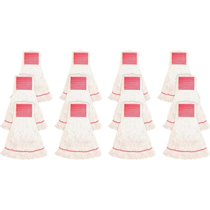 Genuine Joe Large Mophead: Synthetic Blend Rayon & Cotton - White - 12/Carton - Mops Refills