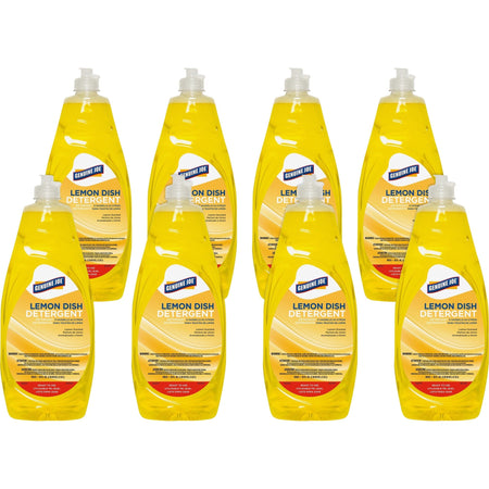 Genuine Joe Lemon Scent Dish Detergent Concentrate - 38 fl oz - Grease Remover - Heavy Duty - Yellow - 8/Carton