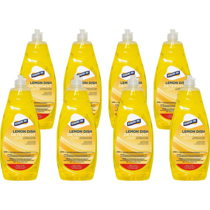 Genuine Joe Lemon Scent Dish Detergent Concentrate - 38 fl oz - Grease Remover - Heavy Duty - Yellow - 8/Carton