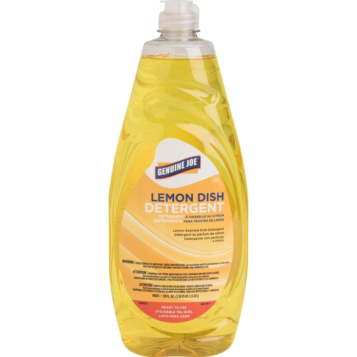 Genuine Joe Lemon Scent Dish Detergent Concentrate - 38 fl oz - Grease Remover - Dish/Dishwasher Detergents