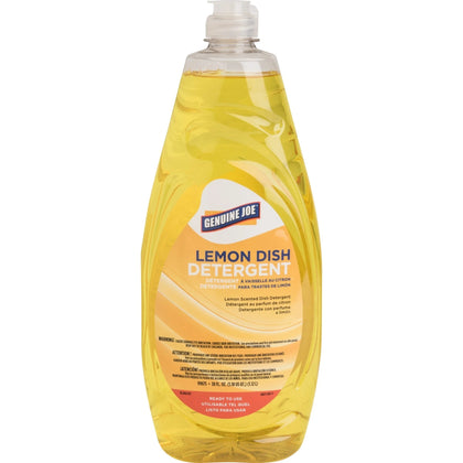 Genuine Joe Lemon Scent Dish Detergent Concentrate - 38 fl oz - Grease Remover - Dish/Dishwasher Detergents