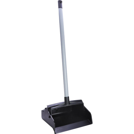 Genuine Joe Lobby Dust Pan: 12’’ Wide 30’’ Handle Plastic - Black - Pans