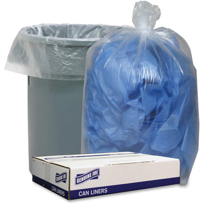Genuine Joe Low Density Can Liners - 45 gal Capacity - Clear - Recycled - Trash Bags &
