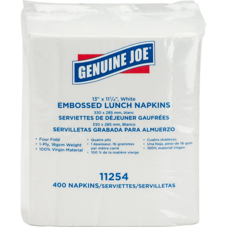 Genuine Joe Lunch Napkins: 1-Ply Quarter-Fold White - 400/Pack - Napkins