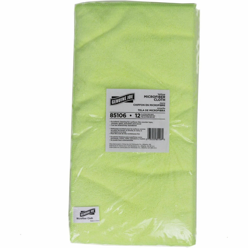Genuine Joe Microfiber Cloth: General Purpose 16’’x16’’ - Dust & Dirt Remover - Durable Yellow - 12/Bag 15/Carton
