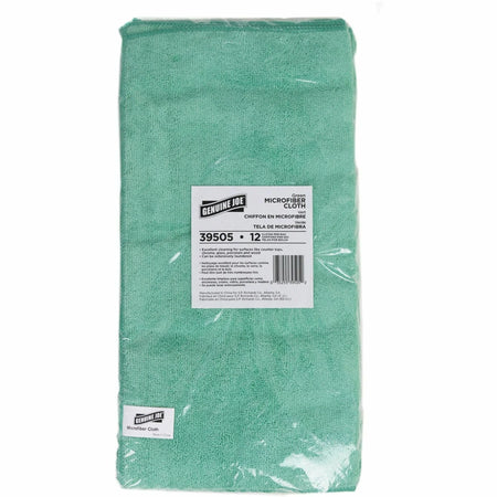 Genuine Joe Microfiber Cloth: General Purpose 16’’x16’’ Green - 12/Bag - Sponges Cleaning Pads & Wipers