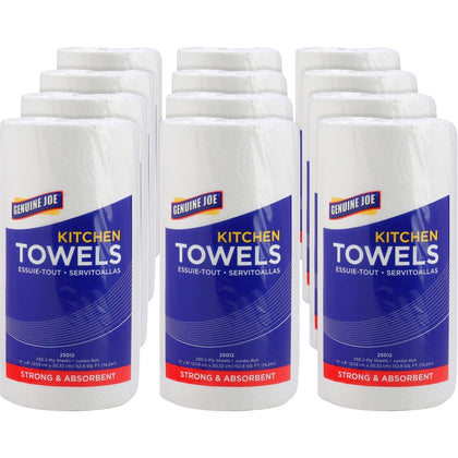 Genuine Joe Paper Towels: 2-Ply 8’’x11’’ 250 Sheets/Roll - White - 12/Carton - Towels